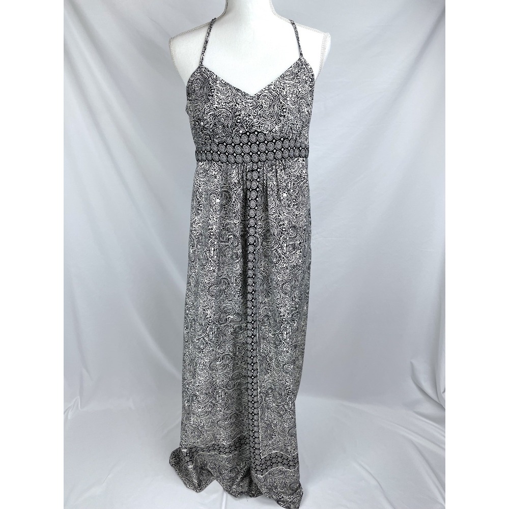 Ann Taylor LOFT Dress Sz 8 Sleeveless Spaghetti Strappy Black White Maxi Long